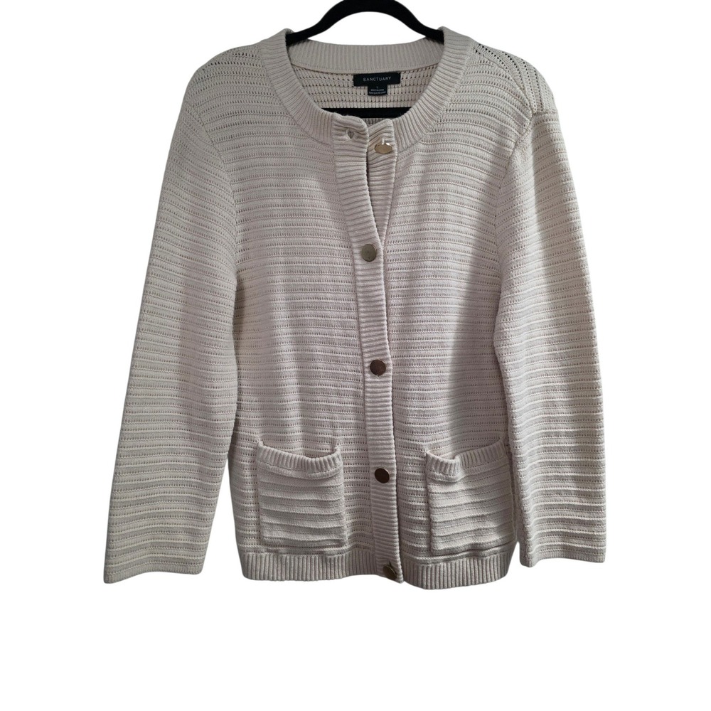 Sanctuary Women Cream Ribbed Knit Button Front Cardigan Sweater Size L CW1506PG4